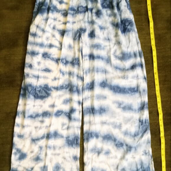 Emily Stacy Women's Casual Pants 100% Rayon Medium Beautiful Sky Blue with White - Picture 2 of 9